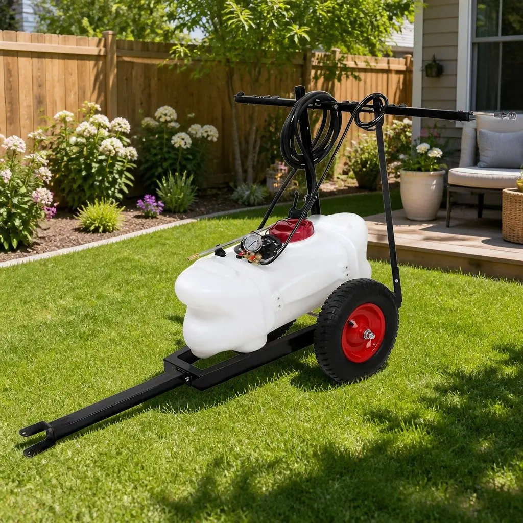 Weed Sprayer 60L Tank Trailer Rear Boom Spray Gun 12V Pump Garden Herbicide