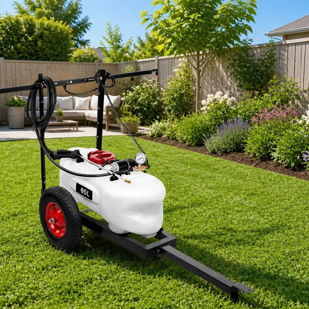 Weed Sprayer Black 60L Tank Trailer Rear Boom Spray Gun 12V Pump