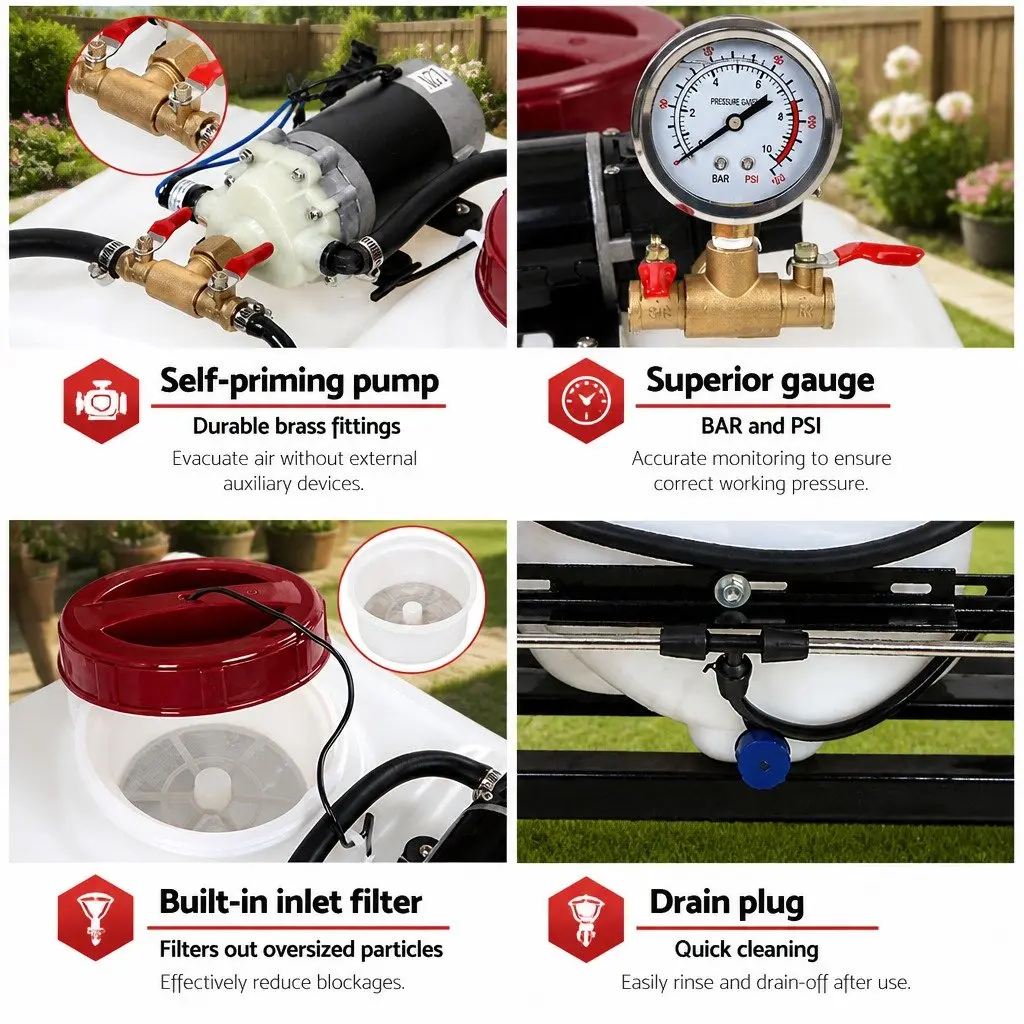 Weed Sprayer Black 60L Tank Trailer Rear Boom Spray Gun 12V Pump