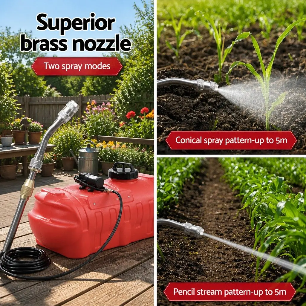 50L Weed Sprayer Red Self-Priming Pump with 54cm Spray Lance Adjustable Nozzle for ATV Quad Bike Garden Use