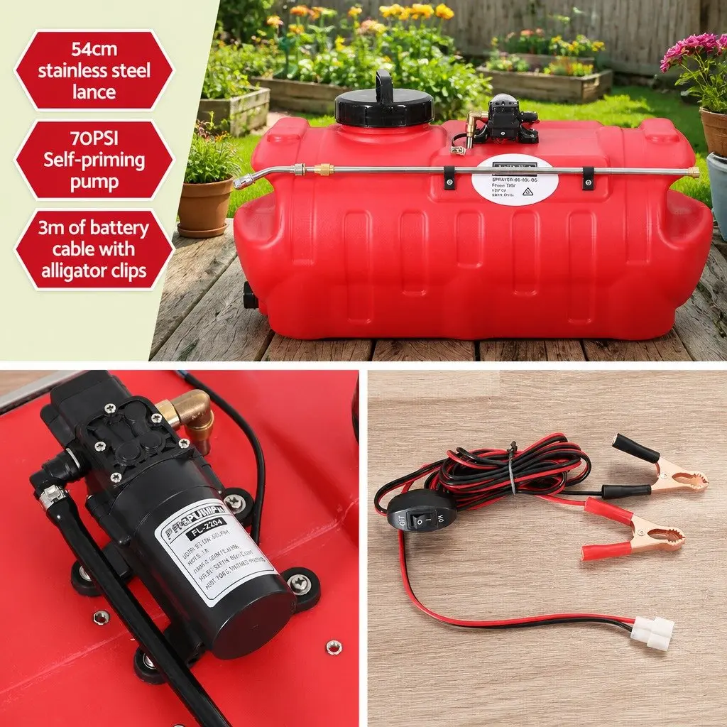50L Weed Sprayer Red Self-Priming Pump with 54cm Spray Lance Adjustable Nozzle for ATV Quad Bike Garden Use
