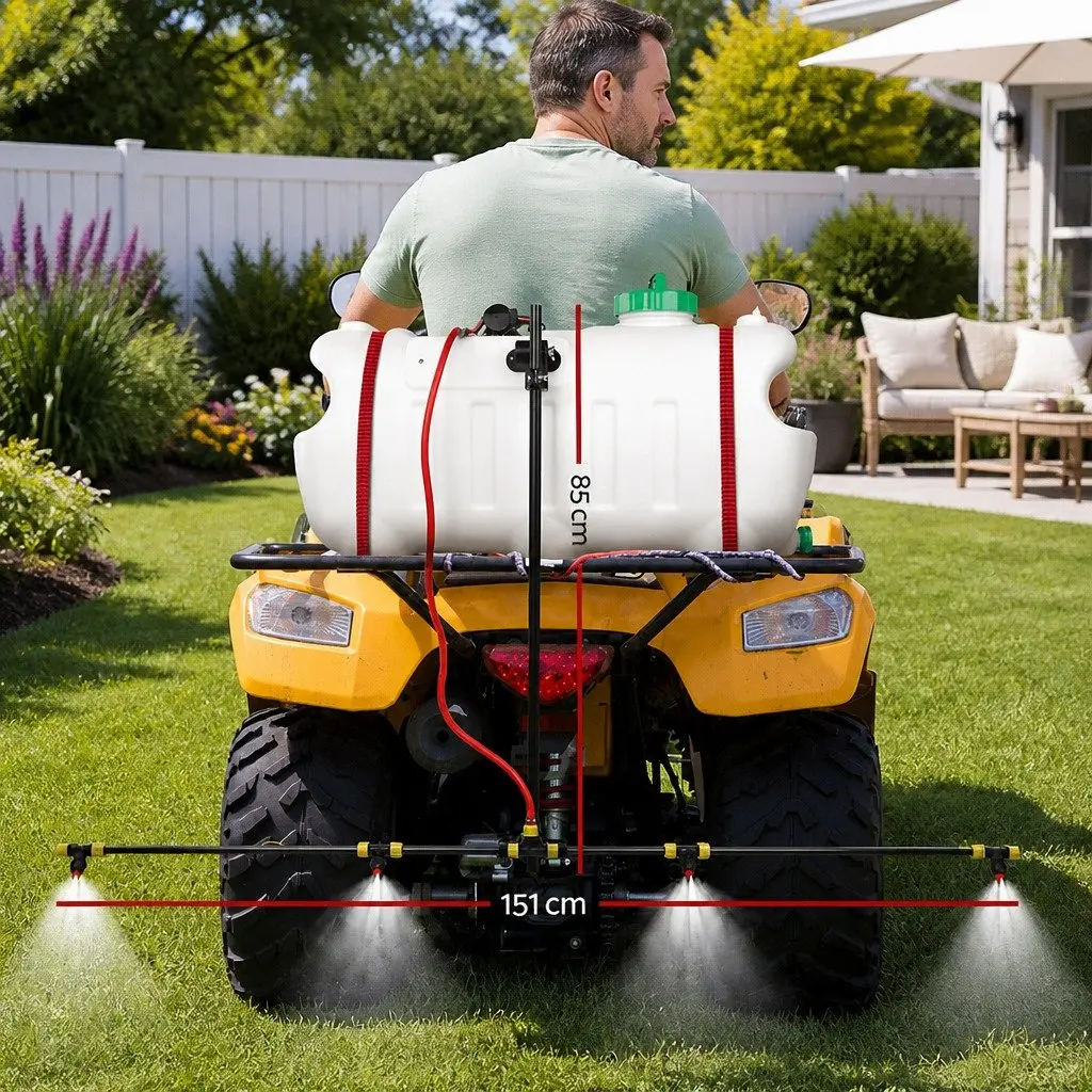 Weed Sprayer White 100L Tank 12V Adjustable Boom Nozzle ATV Quad Mounted