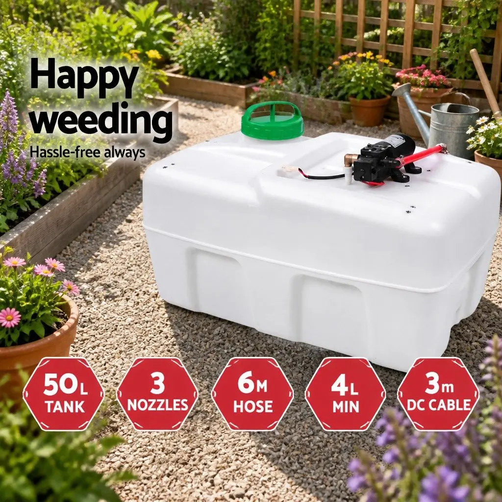 50L Black ATV Weed Sprayer Electric Garden Spray Gun with 3 Nozzles and 6m Hose