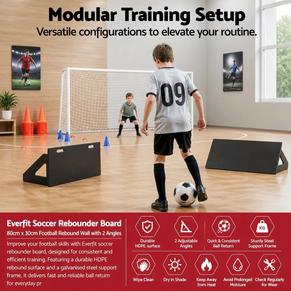 Soccer Rebounder Board Black 80cm x 30cm Adjustable Angles Durable Training Wall