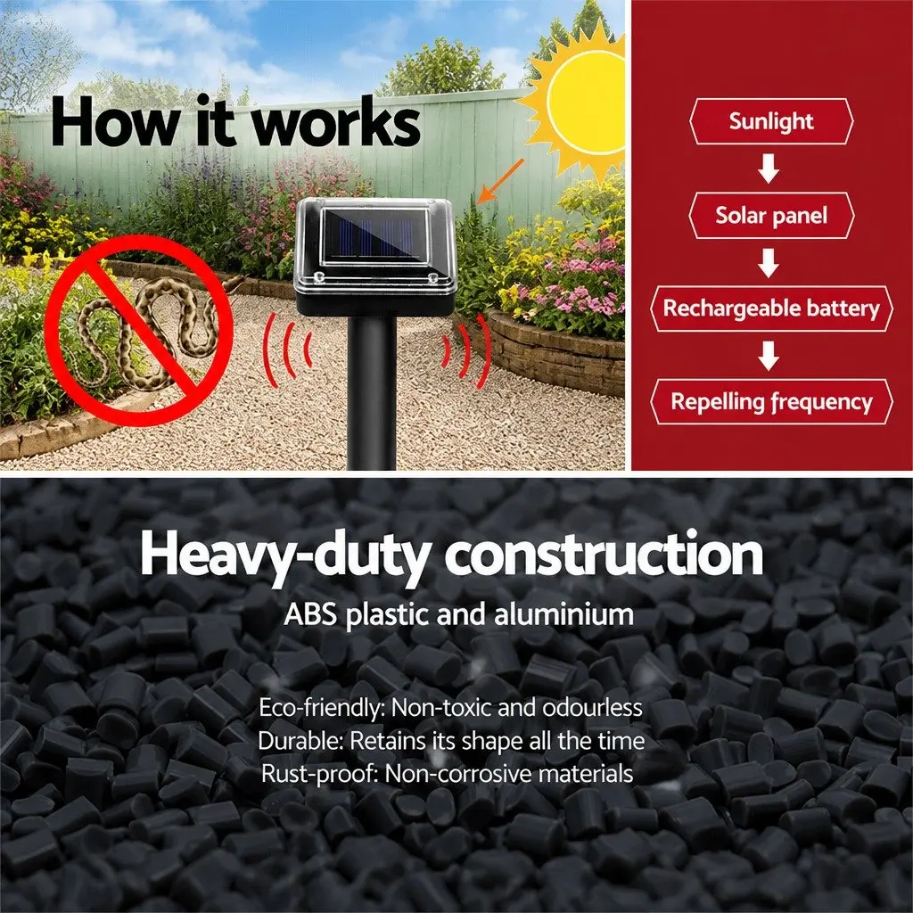 Snake Repeller Black 12 Piece Solar Powered Ultrasonic Pest Control