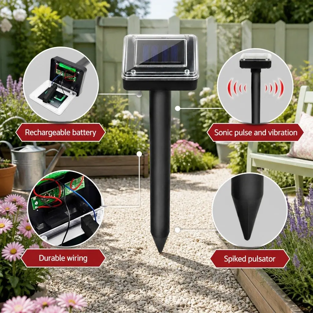 Snake Repeller Black 12 Piece Solar Powered Ultrasonic Pest Control