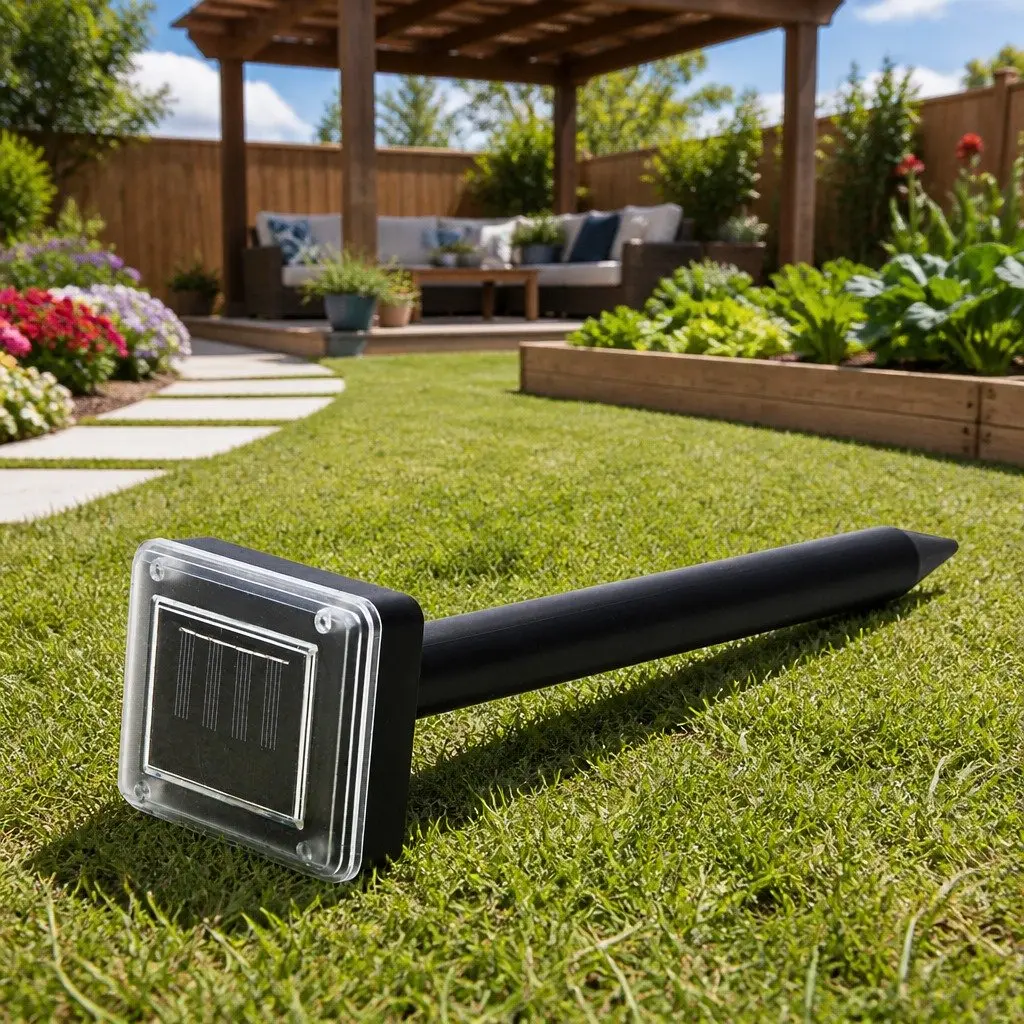 Solar Powered Snake Repeller Black Set of 4 Ultrasonic Pest Control for Garden Yard Farm