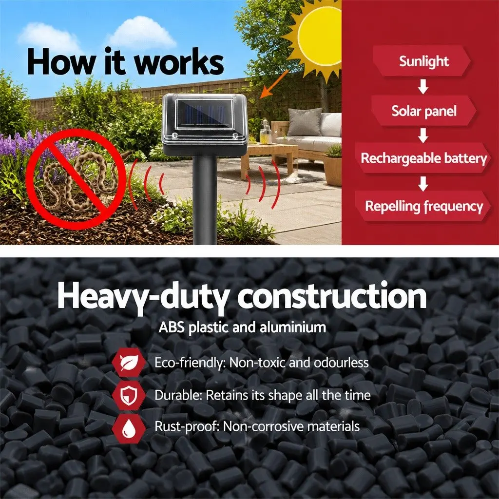 Solar Powered Snake Repellent Black 6 Piece Ultrasonic Sonic Repeller