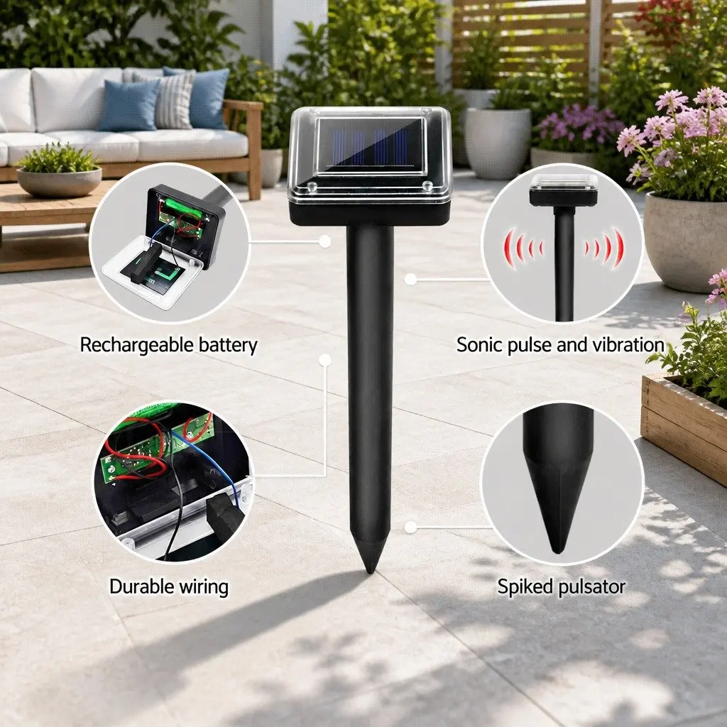 Solar Powered Snake Repellent Black 6 Piece Ultrasonic Sonic Repeller