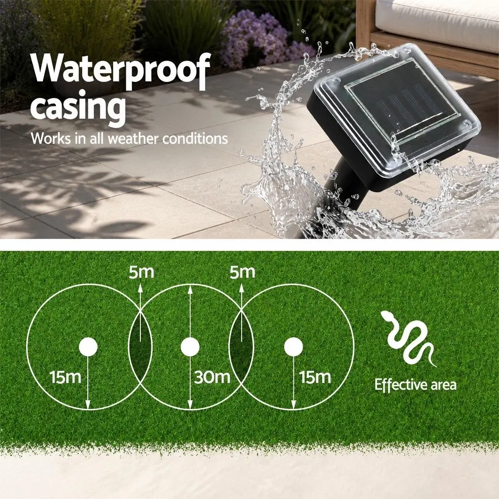 Solar Powered Snake Repellent Black 6 Piece Ultrasonic Sonic Repeller