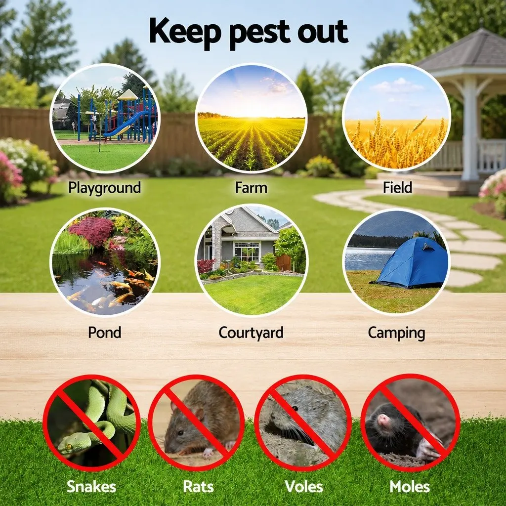 Ultrasonic Snake Repeller Green 6 Piece Weatherproof Portable Pest Control for Garden Yard Moles Rats Mice