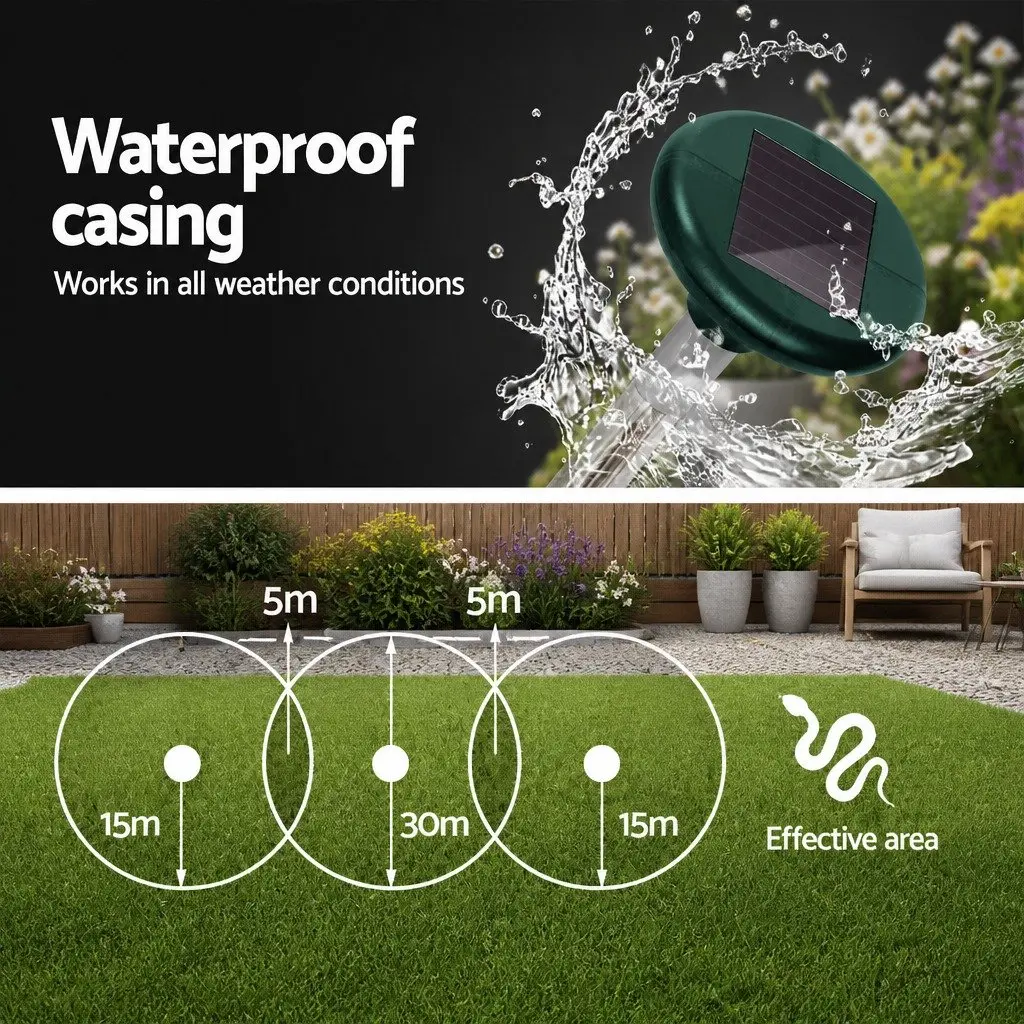 Solar LED Snake Repeller Green 4X Ultrasonic Pest Rodent Deterrent for Garden Yard Farm