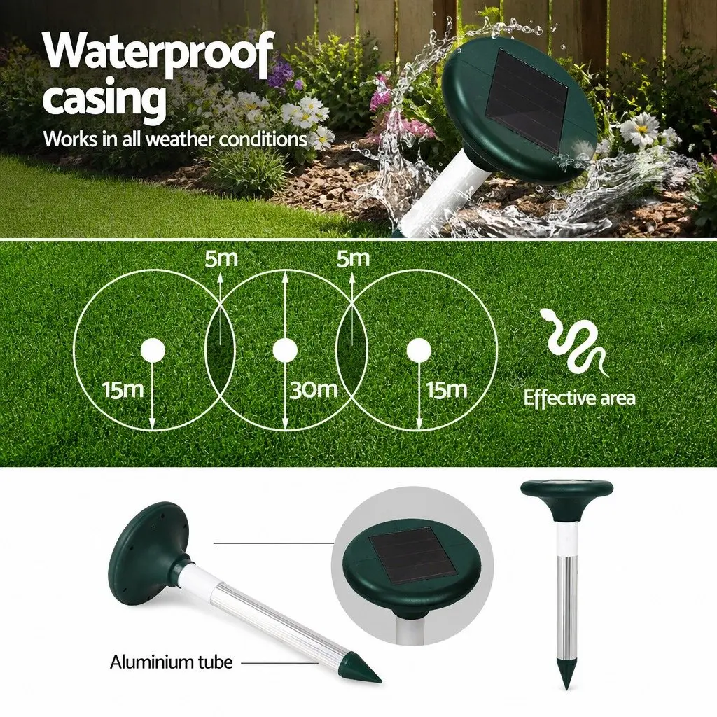 Solar LED Snake Repeller Black 12 Piece Ultrasonic Pest Deterrent for Garden Yard