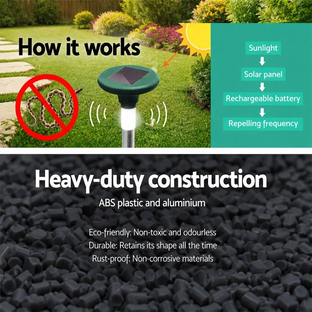 10X Solar LED Snake Repeller Black Weatherproof Ultrasonic Pest Deterrent