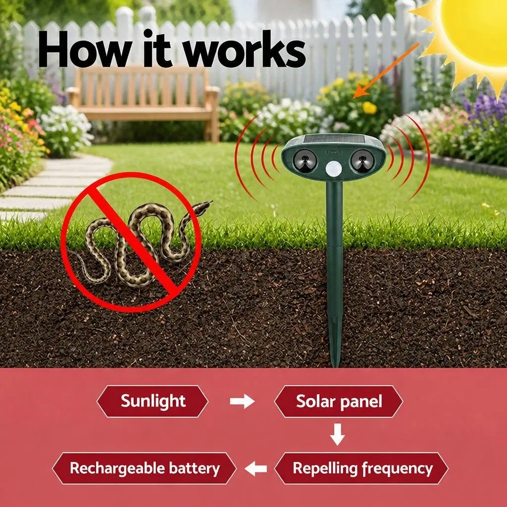 Ultrasonic Snake Repeller Green 15cm Solar Powered Motion Sensor for Garden Yard