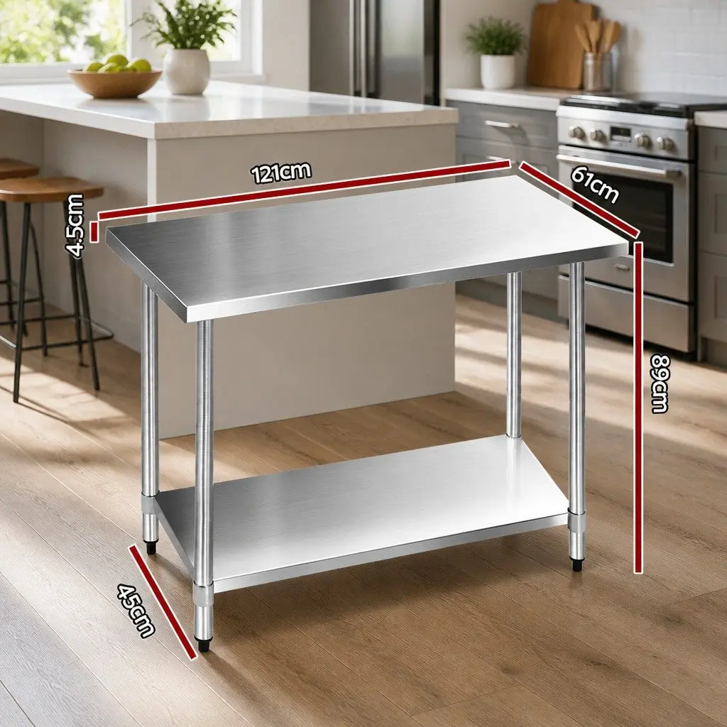 Stainless Steel Kitchen Work Bench 1219x610mm Commercial Food Prep Adjustable