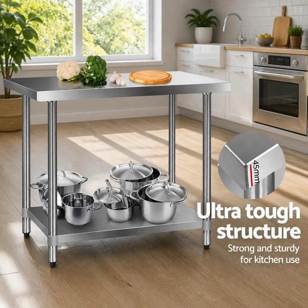 Stainless Steel Kitchen Work Bench 1219x610mm Commercial Food Prep Adjustable