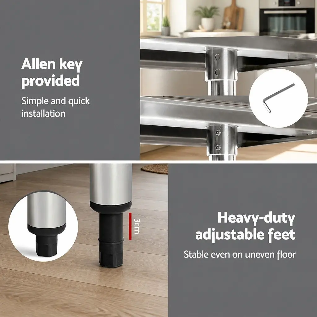 Stainless Steel Kitchen Work Bench 1219x610mm Commercial Food Prep Adjustable