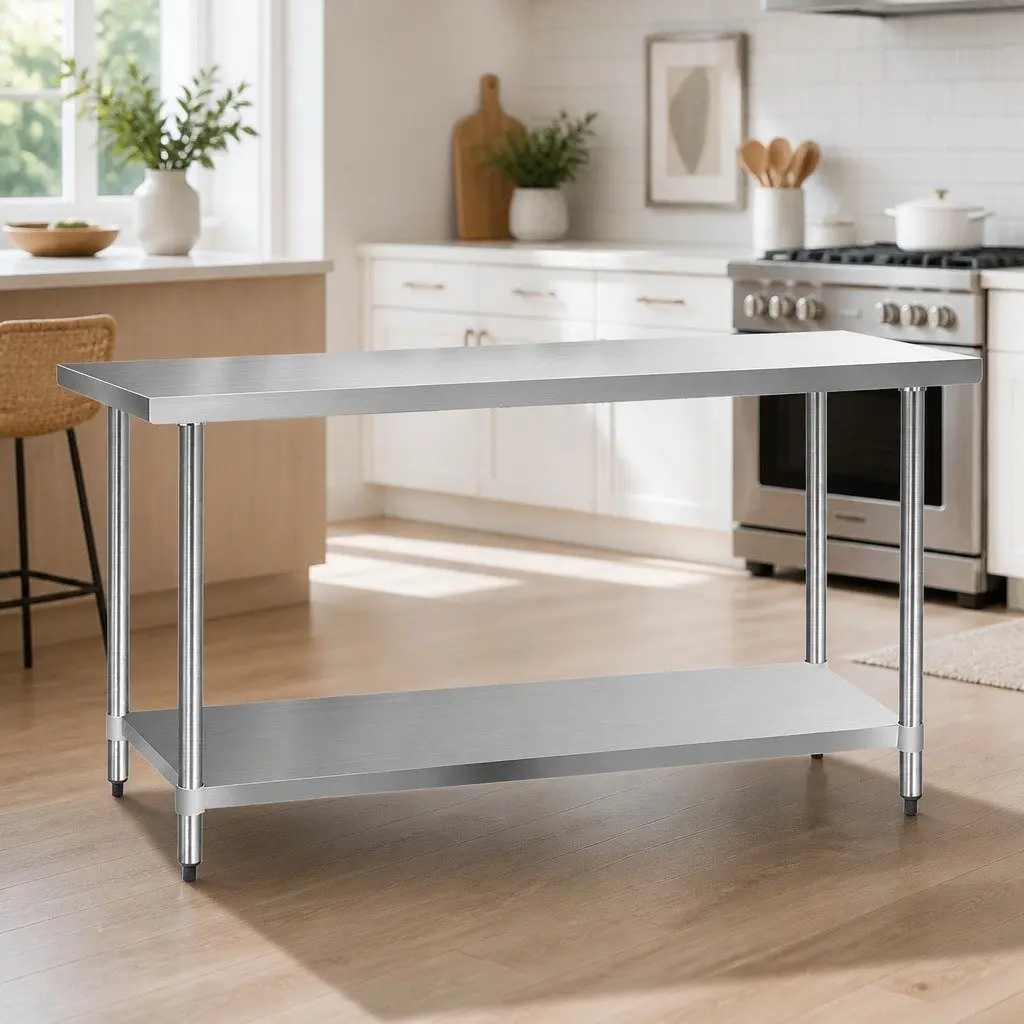 Stainless Steel Kitchen Bench Silver 1829x610mm Heavy-duty Work Table with Adjustable Under-shelving