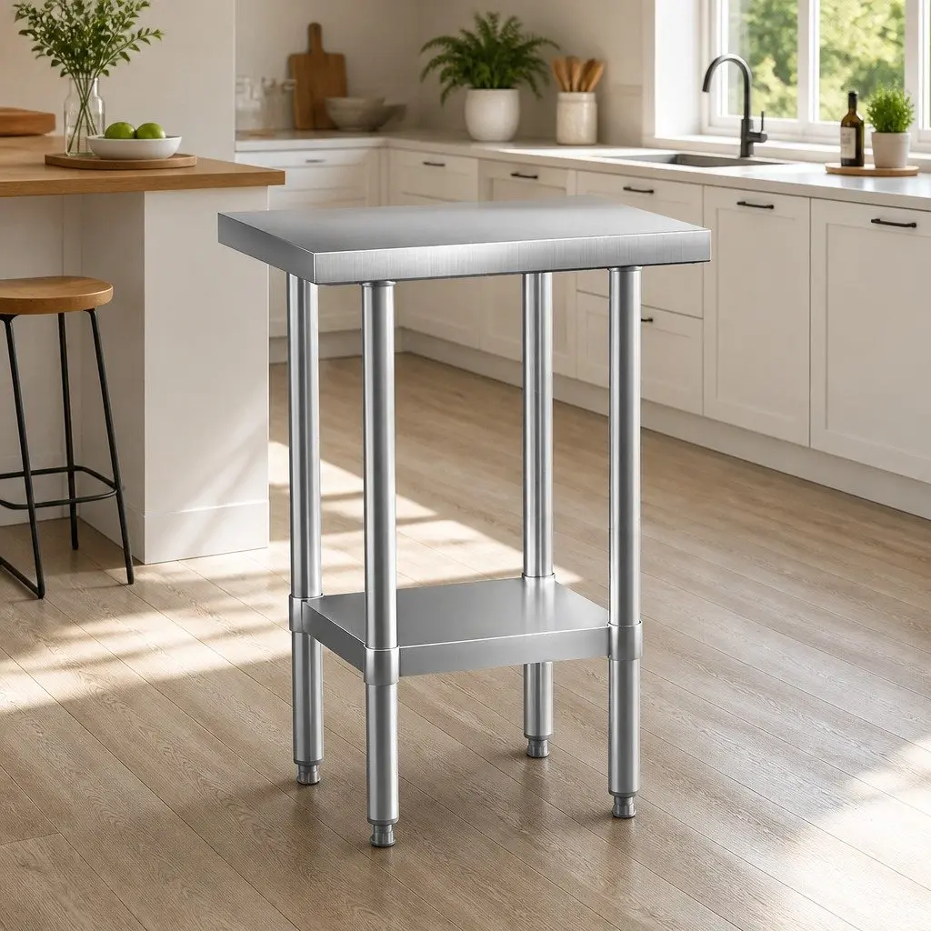 Stainless Steel Work Bench Silver 610x457mm Adjustable Shelf Storage