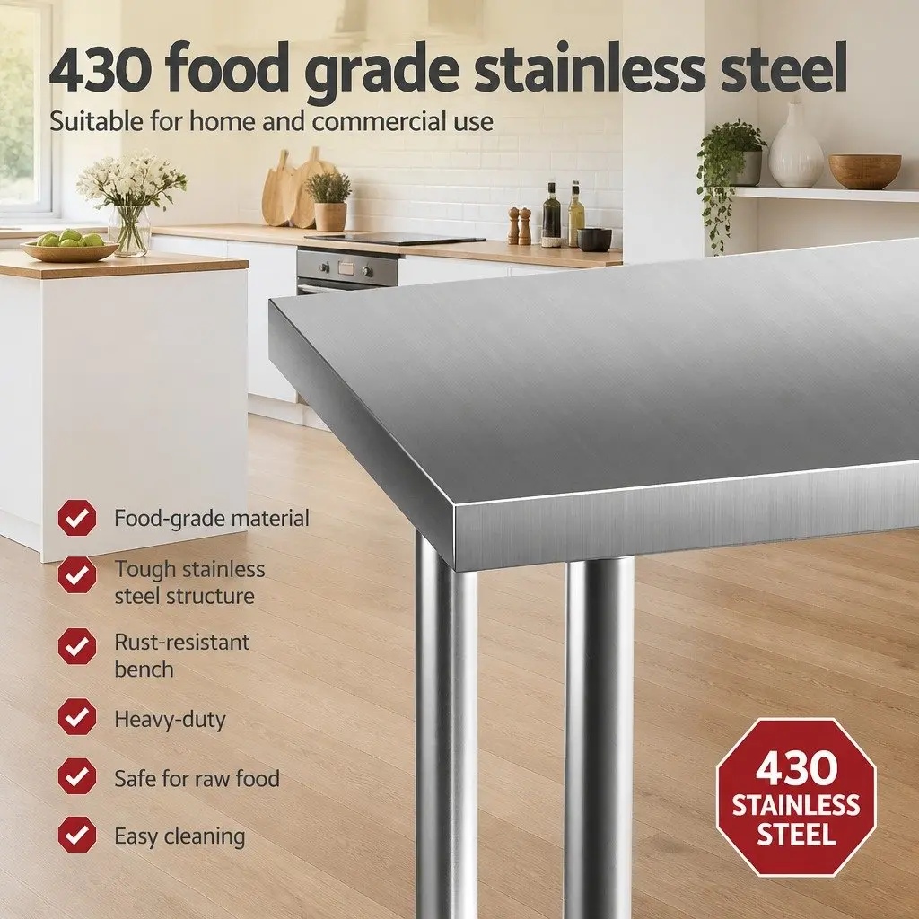 Stainless Steel Work Bench Silver 610x457mm Adjustable Shelf Storage