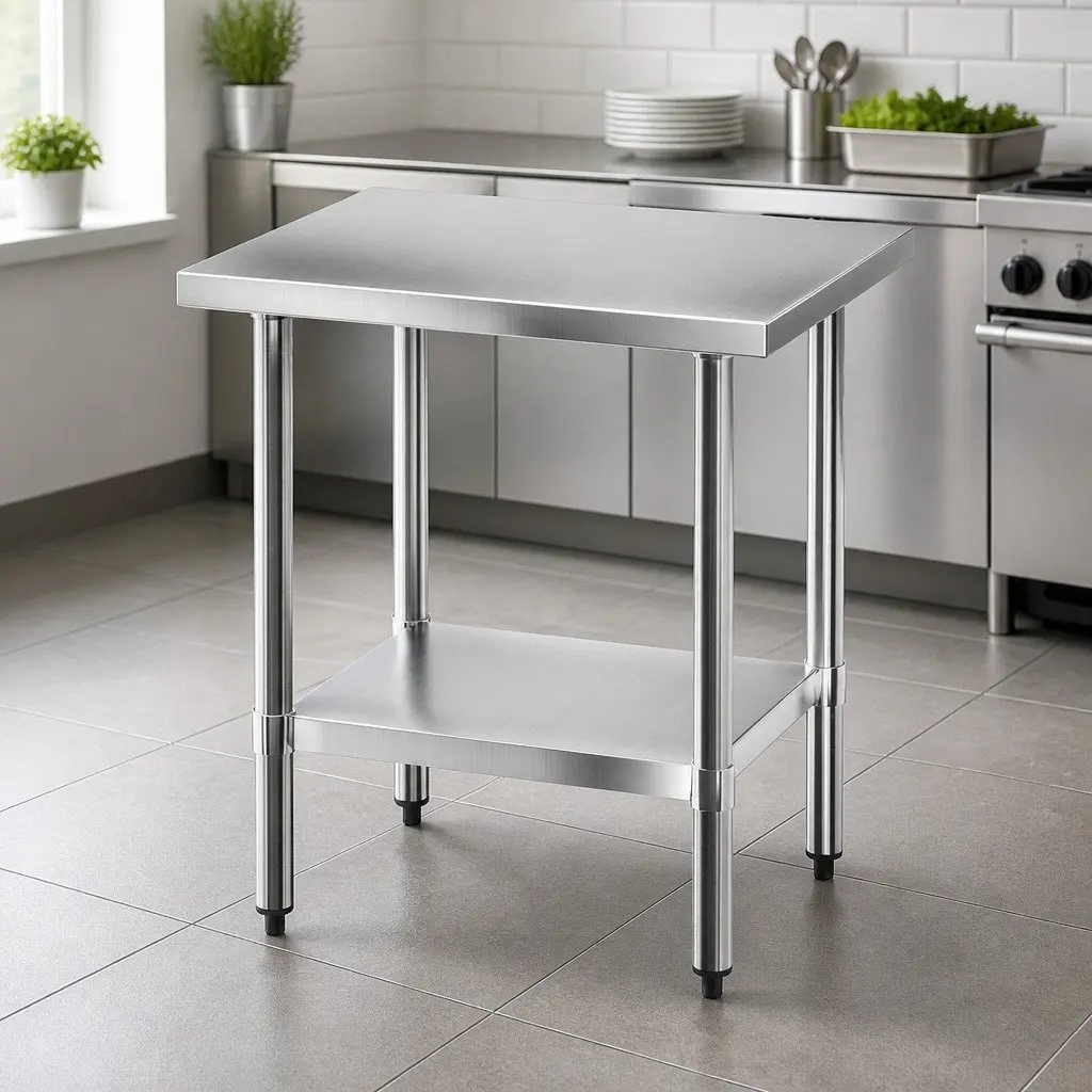 Stainless Steel Kitchen Work Table Silver 610x760mm Heavy-Duty Prep Station with Adjustable Undershelf