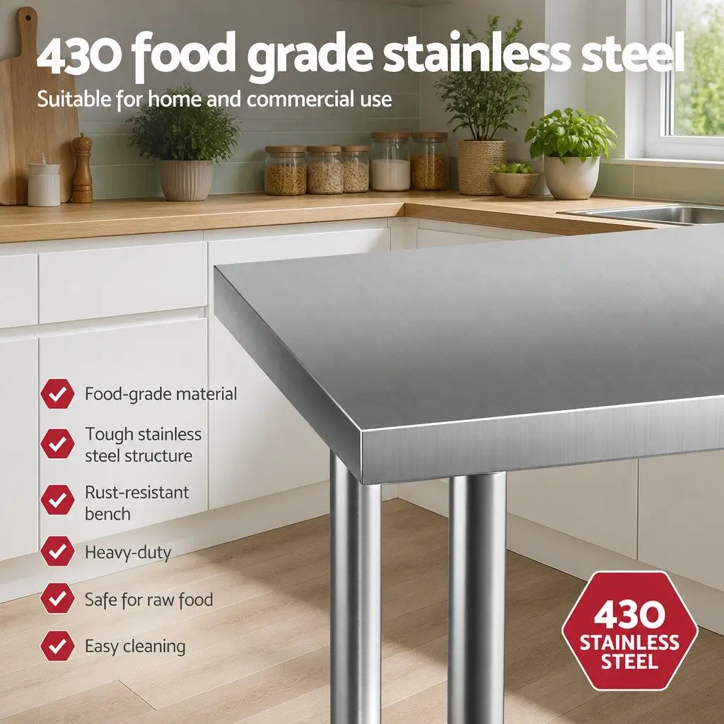 Stainless Steel Work Bench Silver 910x610mm Adjustable Under-Shelf