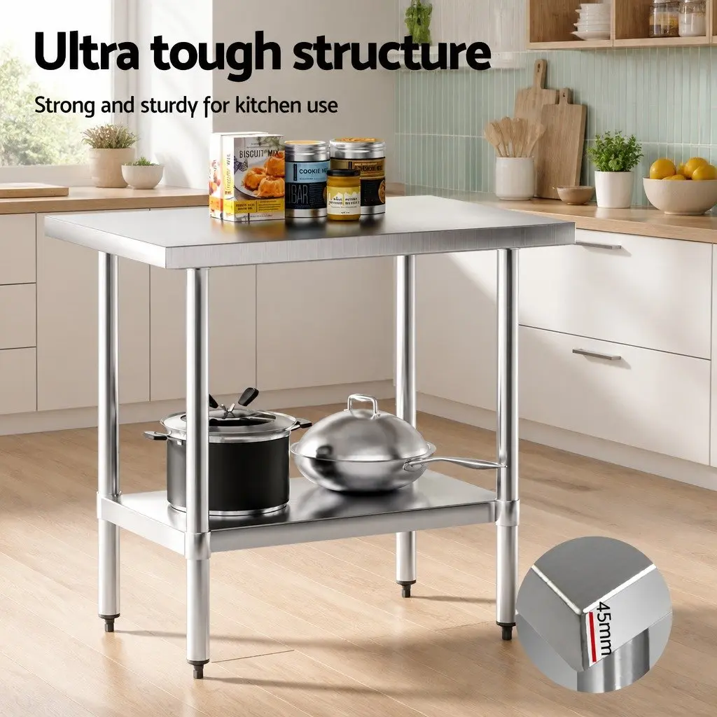 Stainless Steel Work Bench Silver 910x610mm Adjustable Under-Shelf