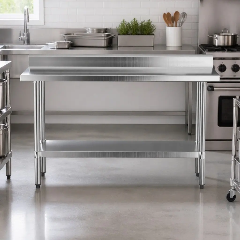 Stainless Steel Kitchen Bench Silver 1500x600mm Heavy Duty Prep Work Table with Integrated Splashback