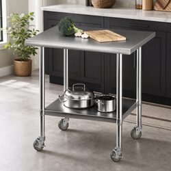 Compact Stainless Steel Kitchen Table with Wheels 914x762mm