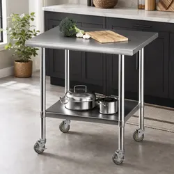 Compact Stainless Steel Kitchen Table with Wheels 914x762mm
