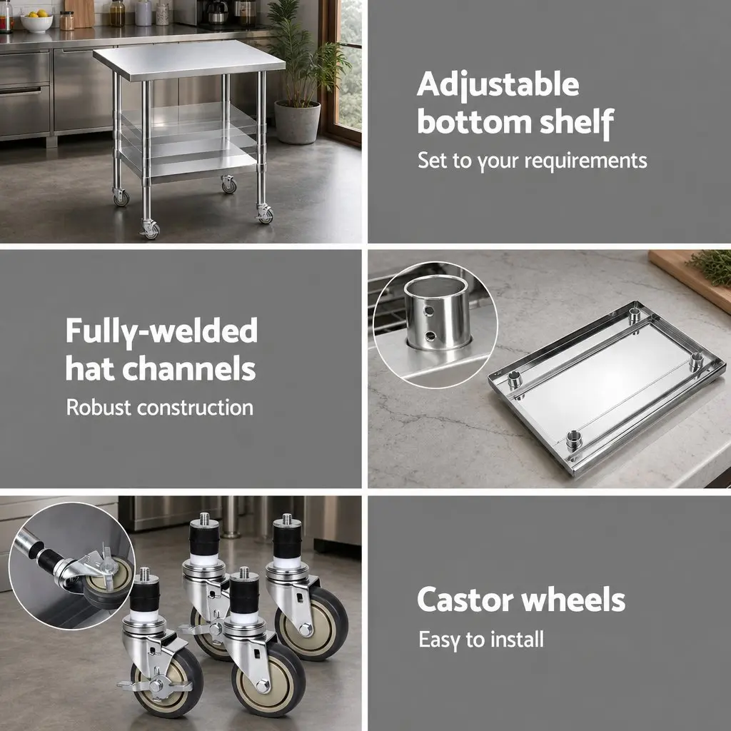 Stainless Steel Kitchen Table with Wheels 914x762mm