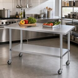 Compact Stainless Steel Kitchen Work Bench with Wheels