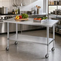 Compact Stainless Steel Kitchen Work Bench with Wheels