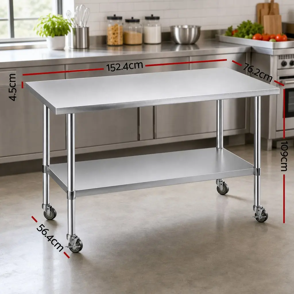 Stainless Steel Kitchen Work Bench with Wheels