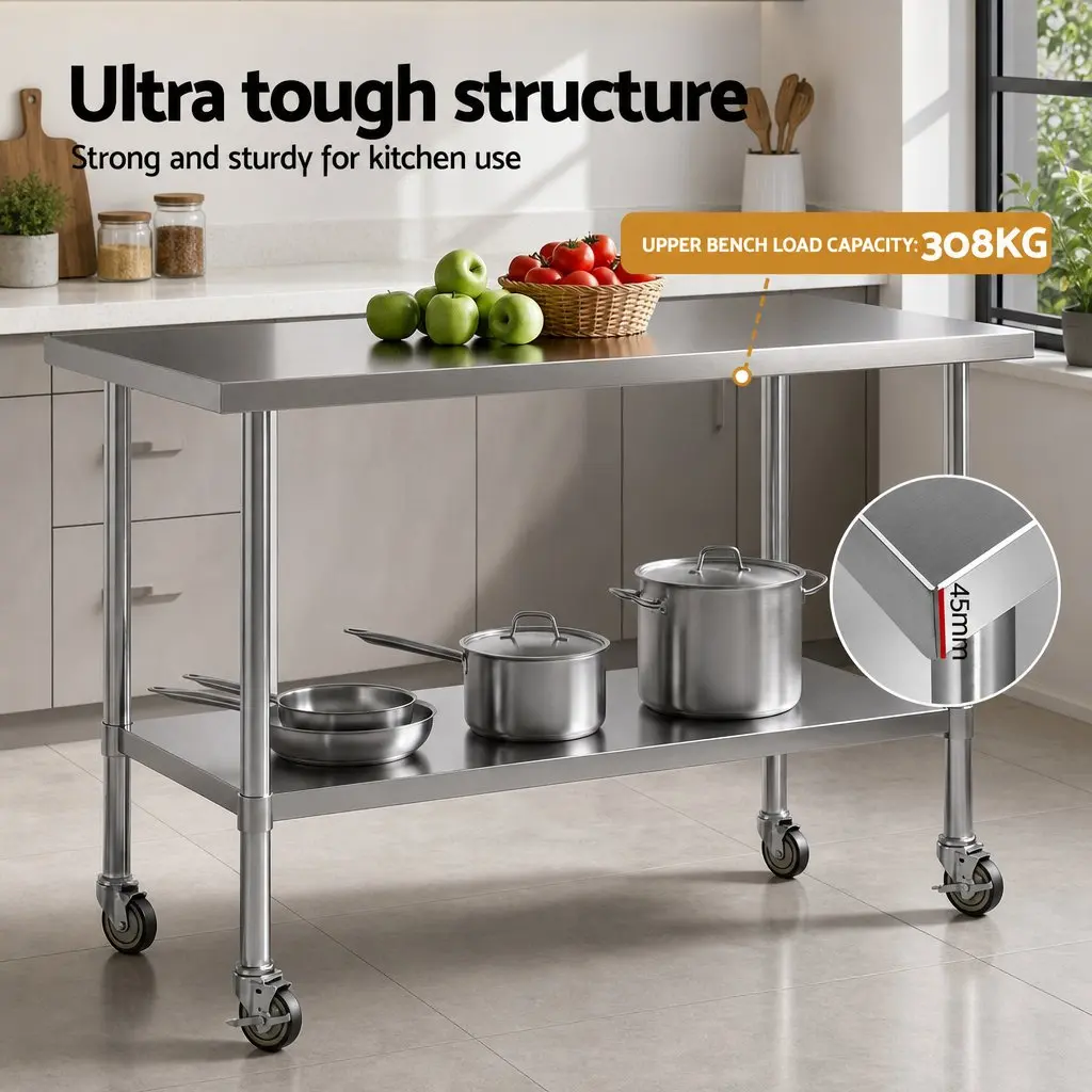 Stainless Steel Kitchen Work Bench with Wheels
