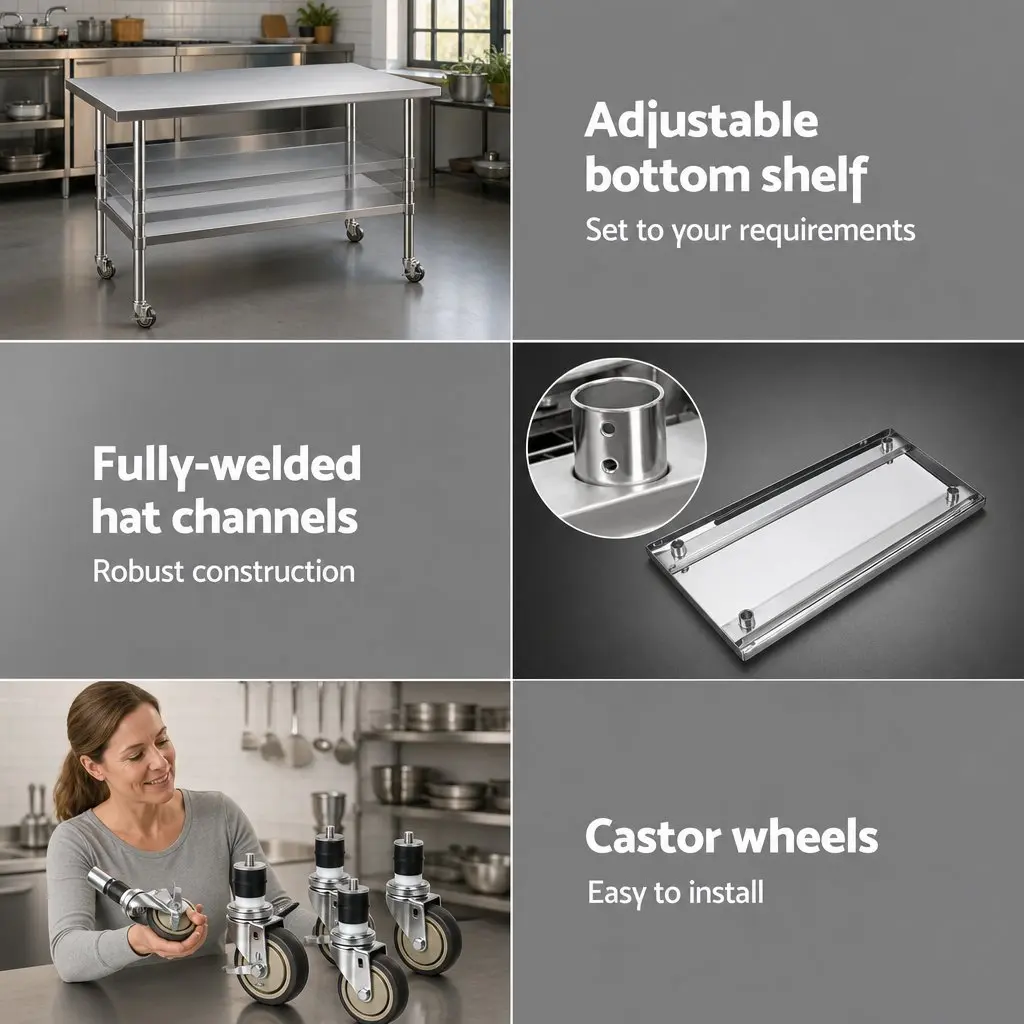 Stainless Steel Kitchen Work Bench with Wheels