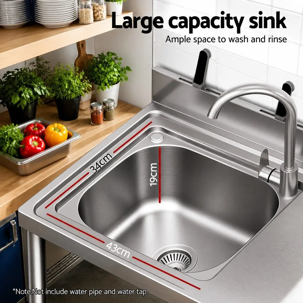 Stainless Steel Kitchen Bench Table Silver 120cm Integrated Sink Splashback