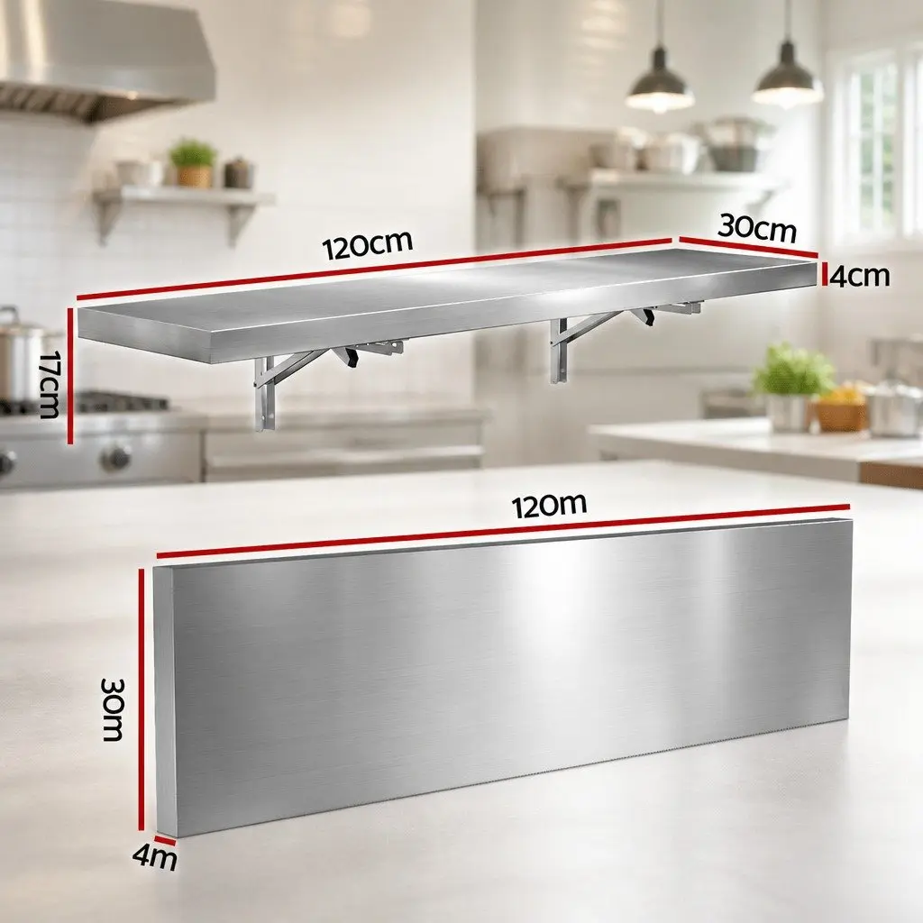 Wall Shelf Stainless Steel Kitchen Storage Rack 1200x300mm Commercial Floating