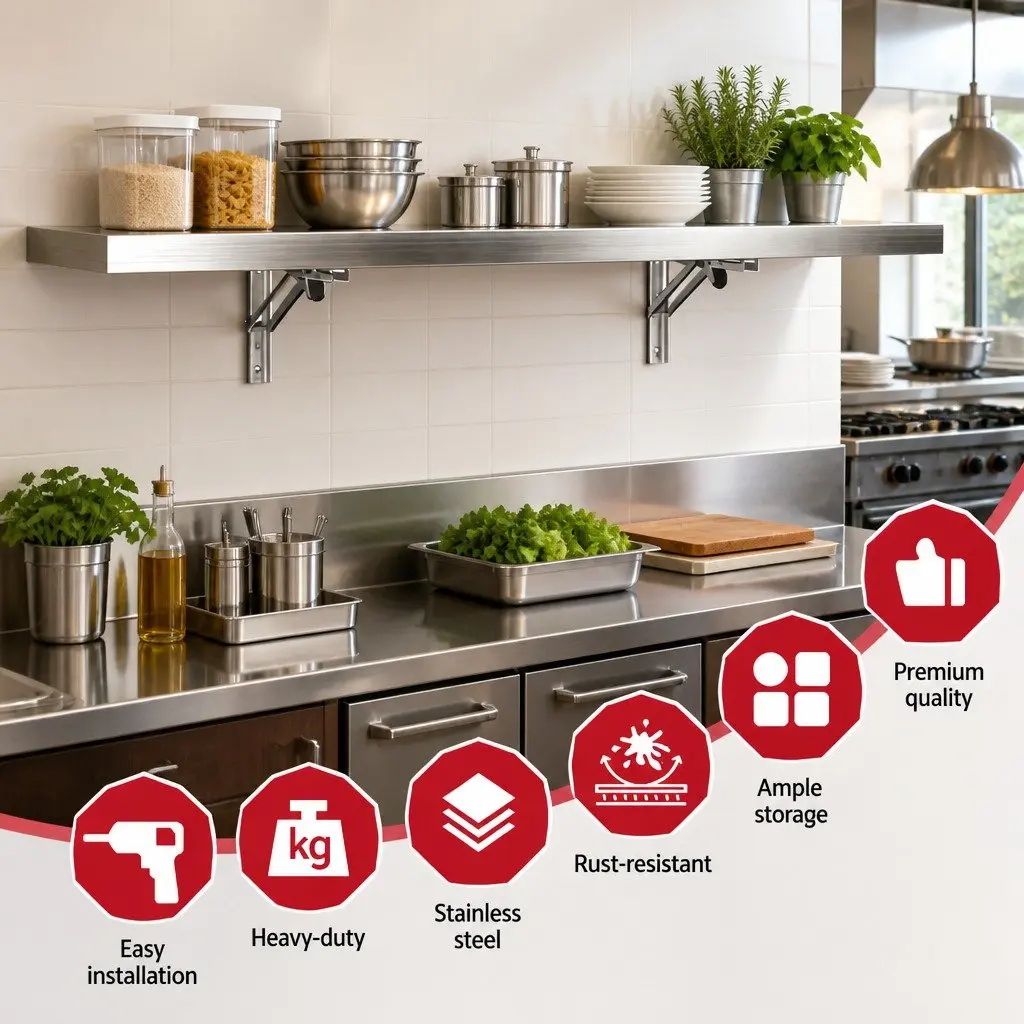 Wall Shelf Stainless Steel Kitchen Storage Rack 1200x300mm Commercial Floating