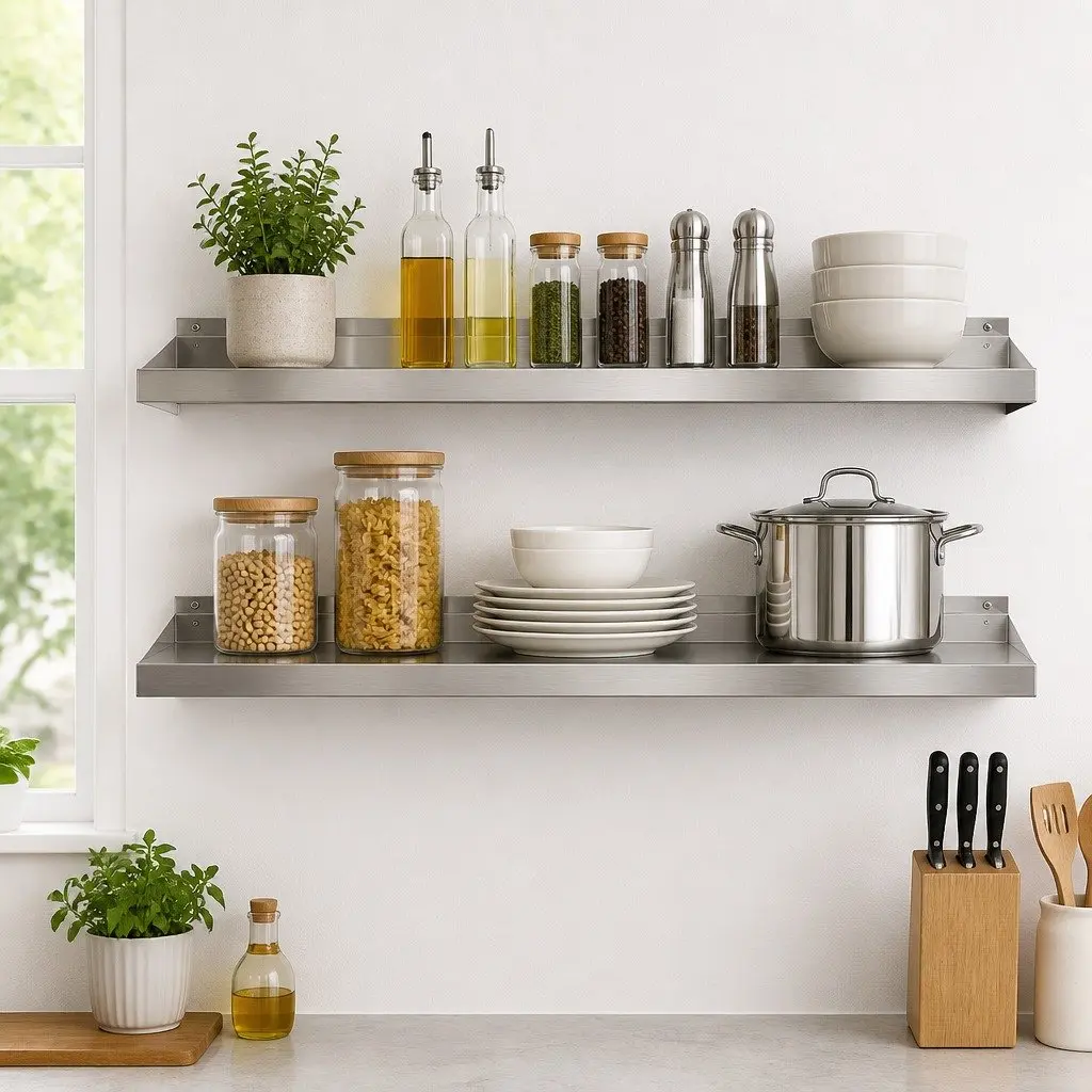 Stainless Steel Wall Mounted Kitchen Shelf Silver 1200mm Heavy Duty Storage Rack