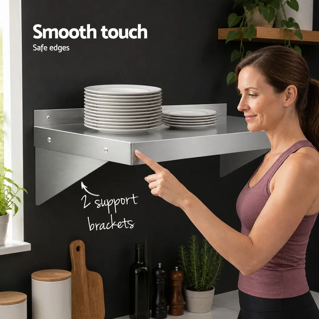 Stainless Steel Wall Mounted Kitchen Shelf Silver 1200mm Heavy Duty Storage Rack