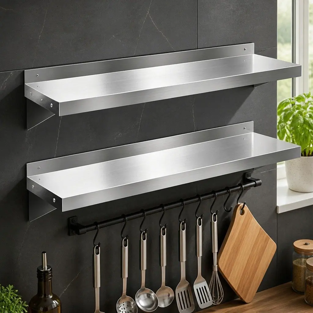 Stainless Steel Wall Mounted Kitchen Shelf Silver 1200mm Heavy Duty Storage Rack