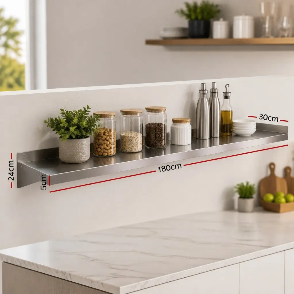 Wall Mounted Shelf Silver 1800mm Heavy Duty Stainless Steel Storage Rack