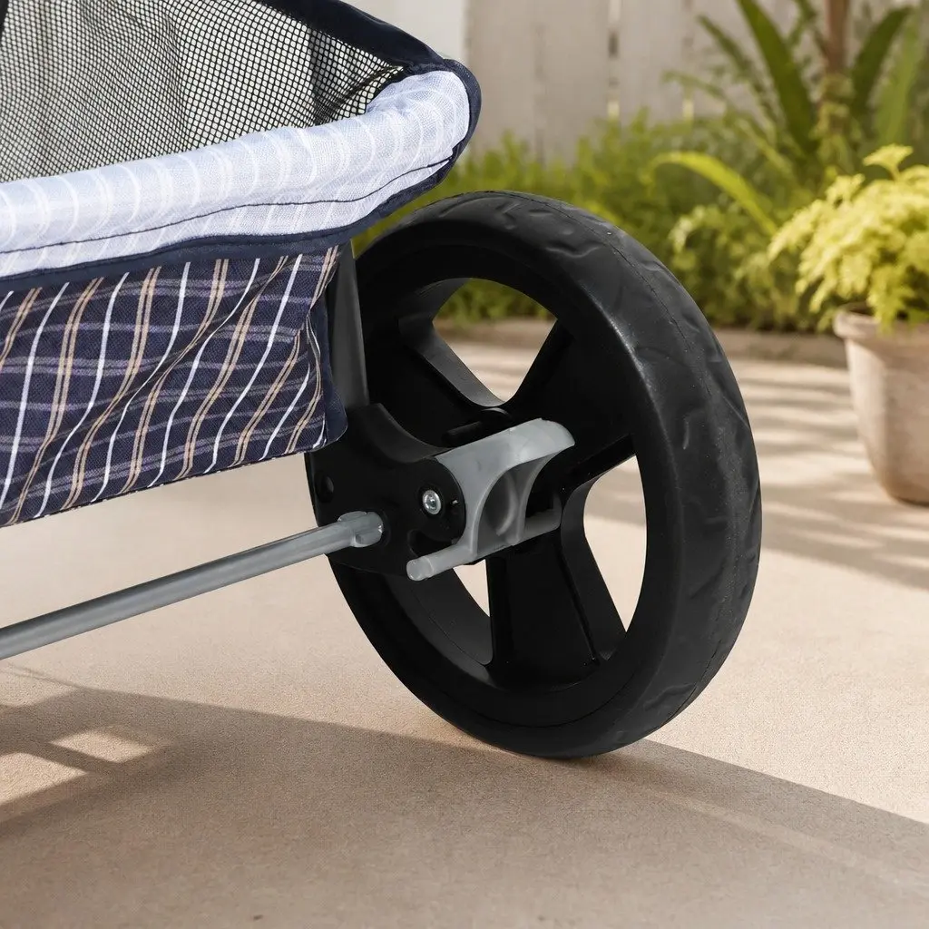 Pet Stroller Plaid Large Foldable One-Step Fold Wheel