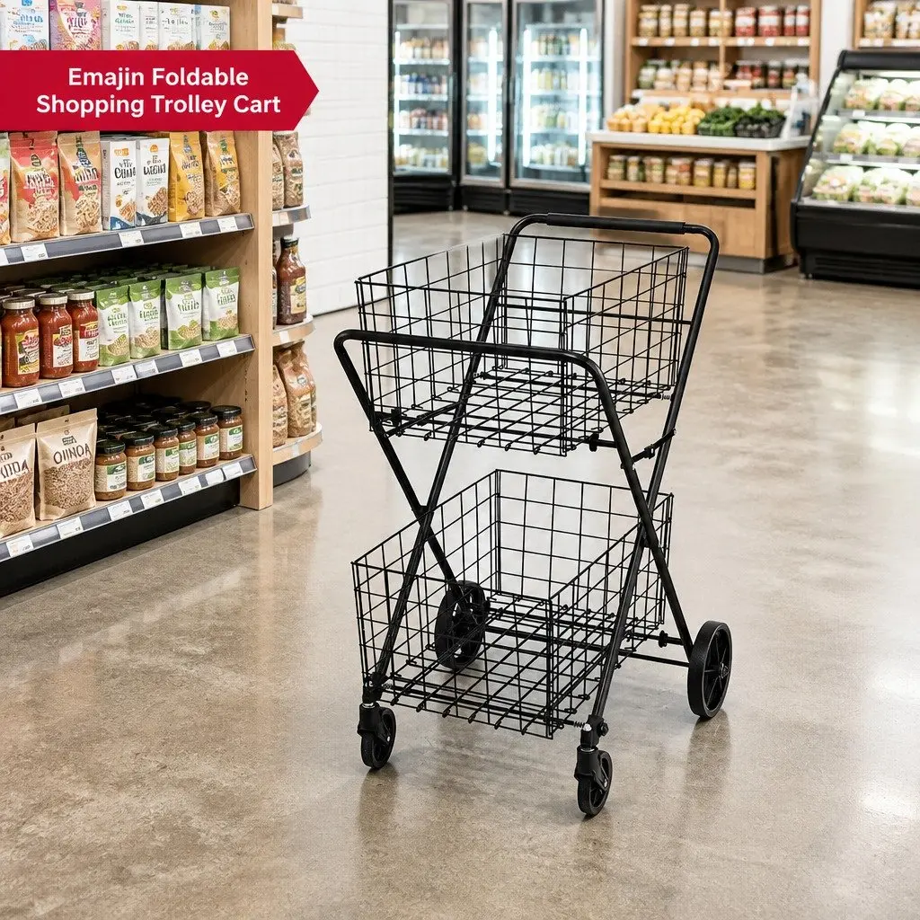 Foldable Shopping Trolley Cart Black Collapsible Kitchen Dining Storage Grocery