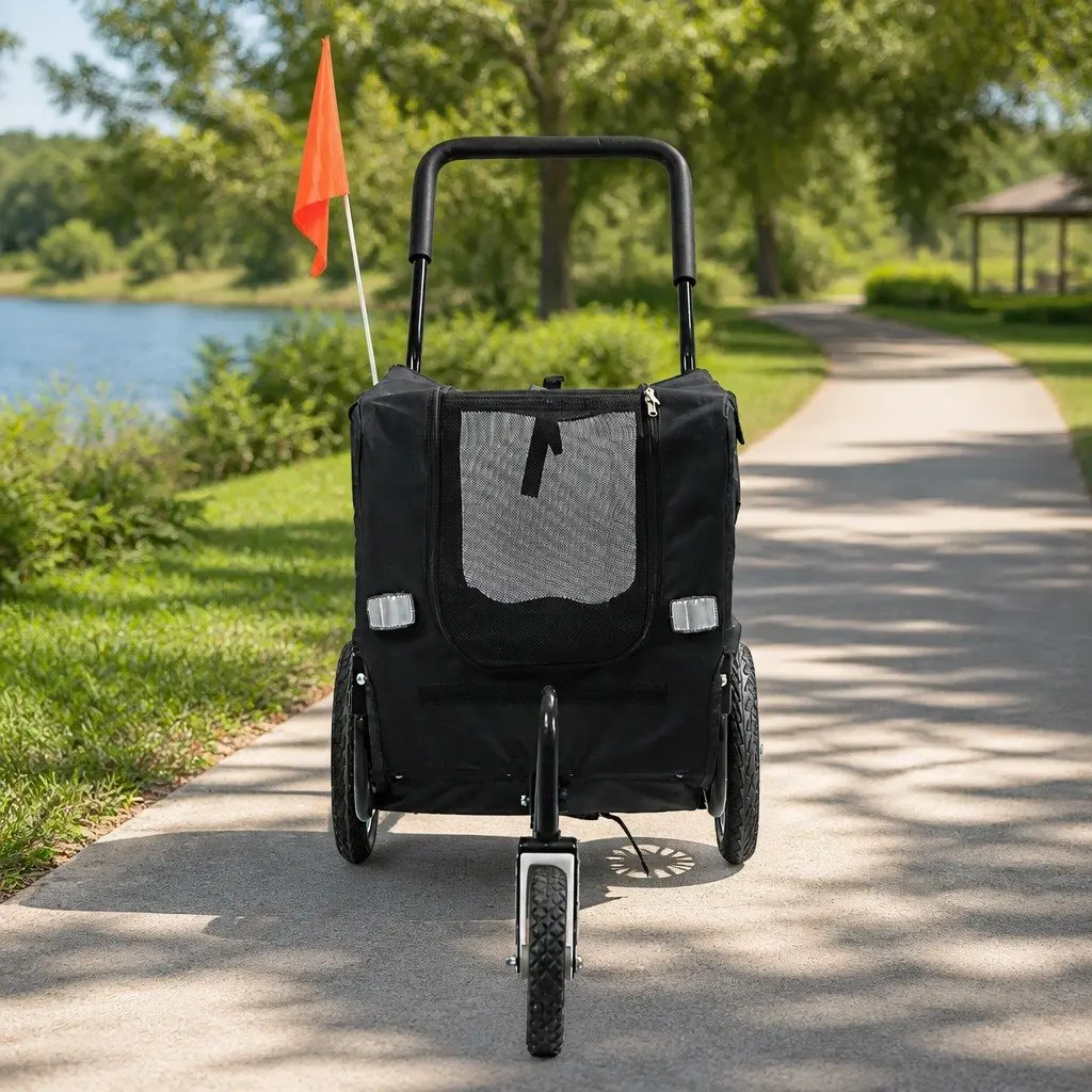Pet Bike Trailer 2-in-1 Foldable Dog Carrier Stroller Sunroof Ventilation
