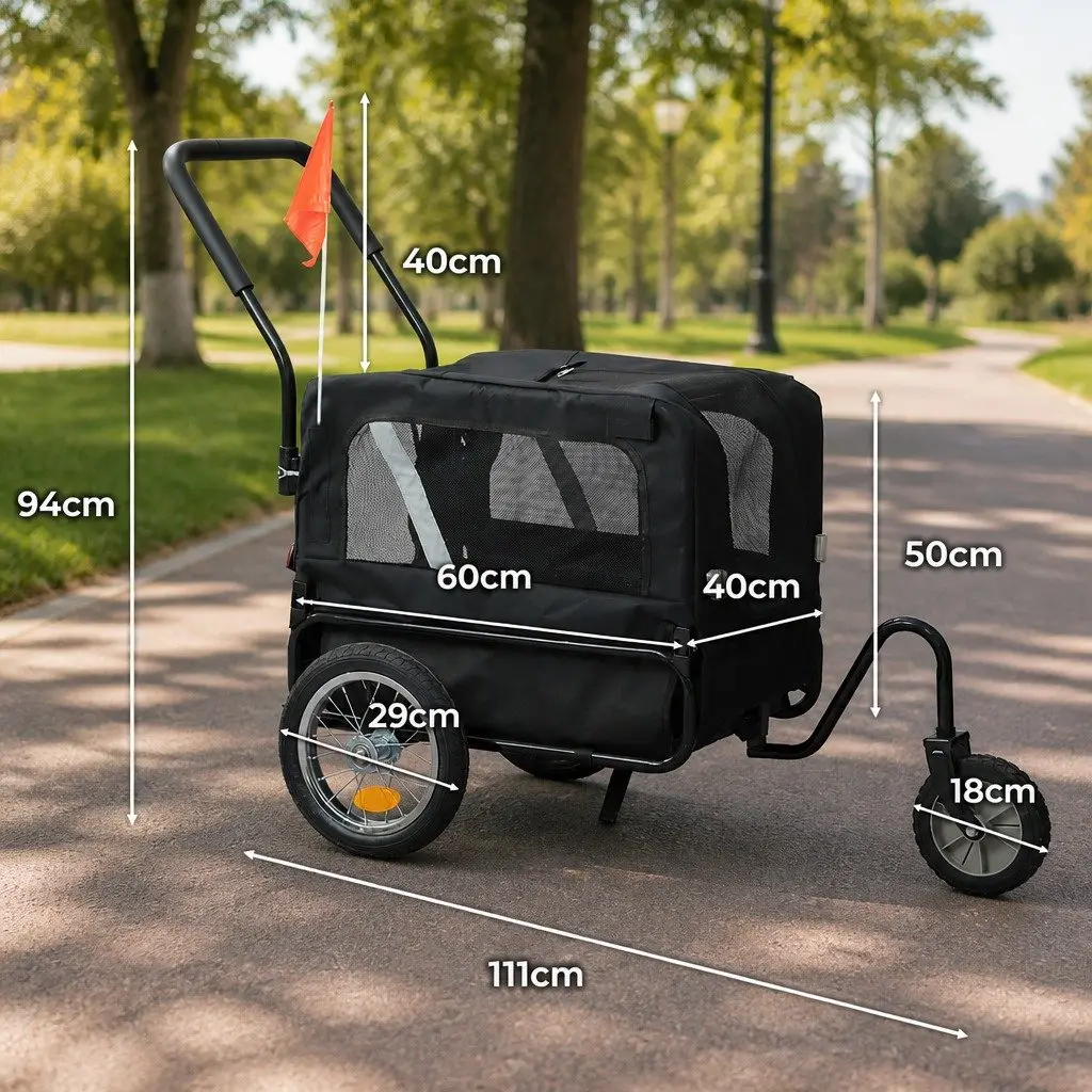 Pet Bike Trailer 2-in-1 Foldable Dog Carrier Stroller Sunroof Ventilation