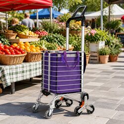 Compact Purple Shopping Trolley with Climbing Wheels