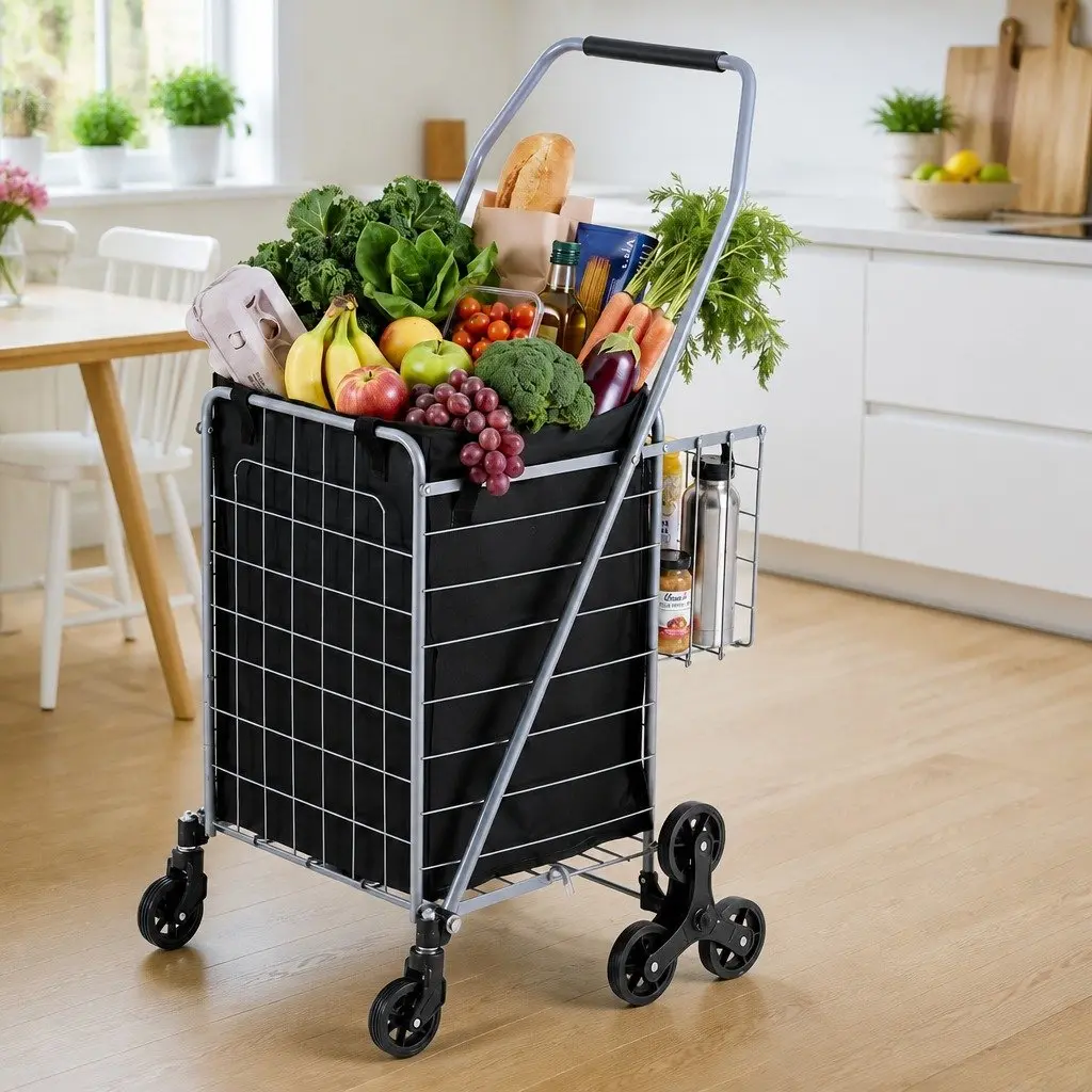 Folding Shopping Trolley Silver Aluminium Stair Climbing Utility Cart